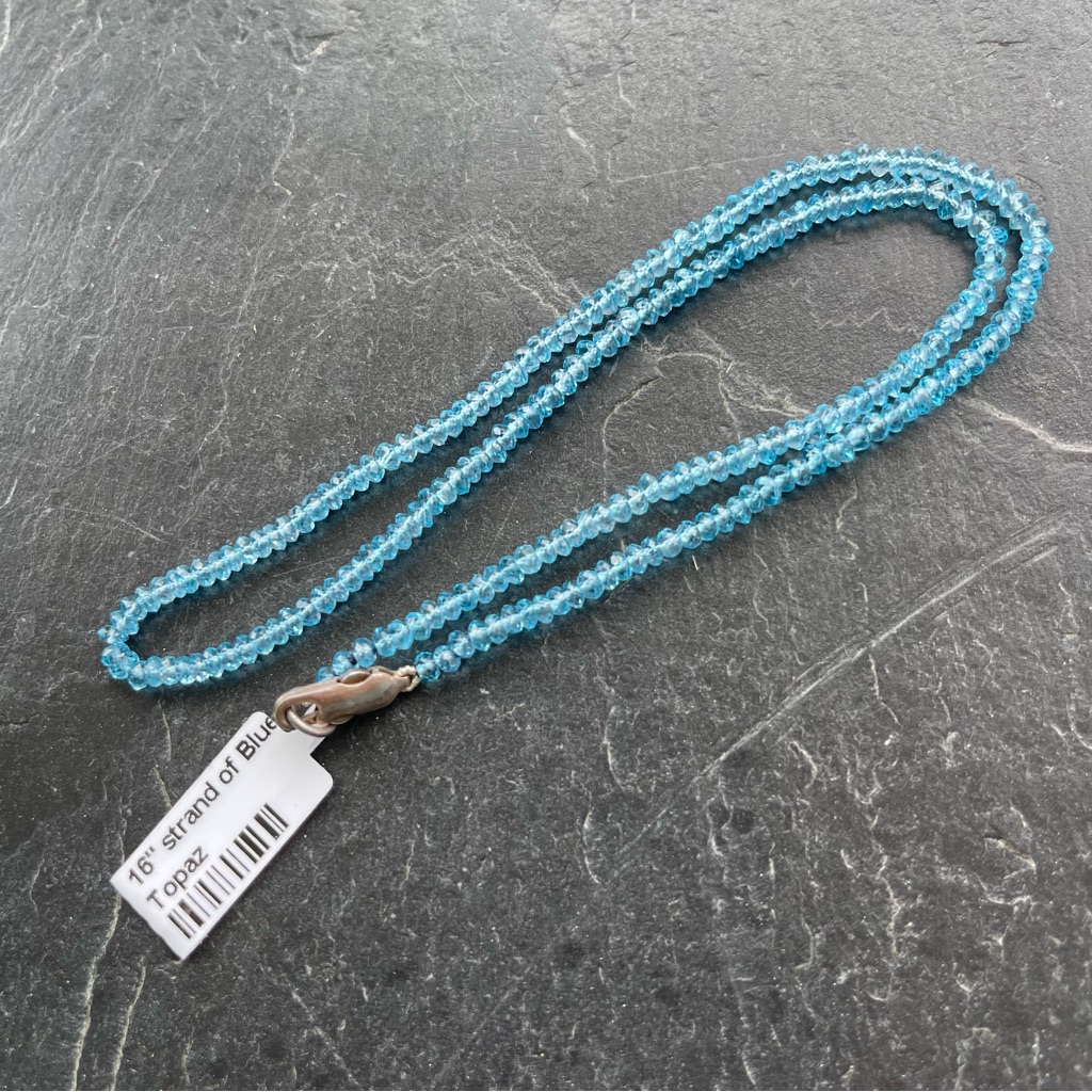 Elegant One Of A Kind Blue Topaz Faceted Beaded Necklace 16” Long.